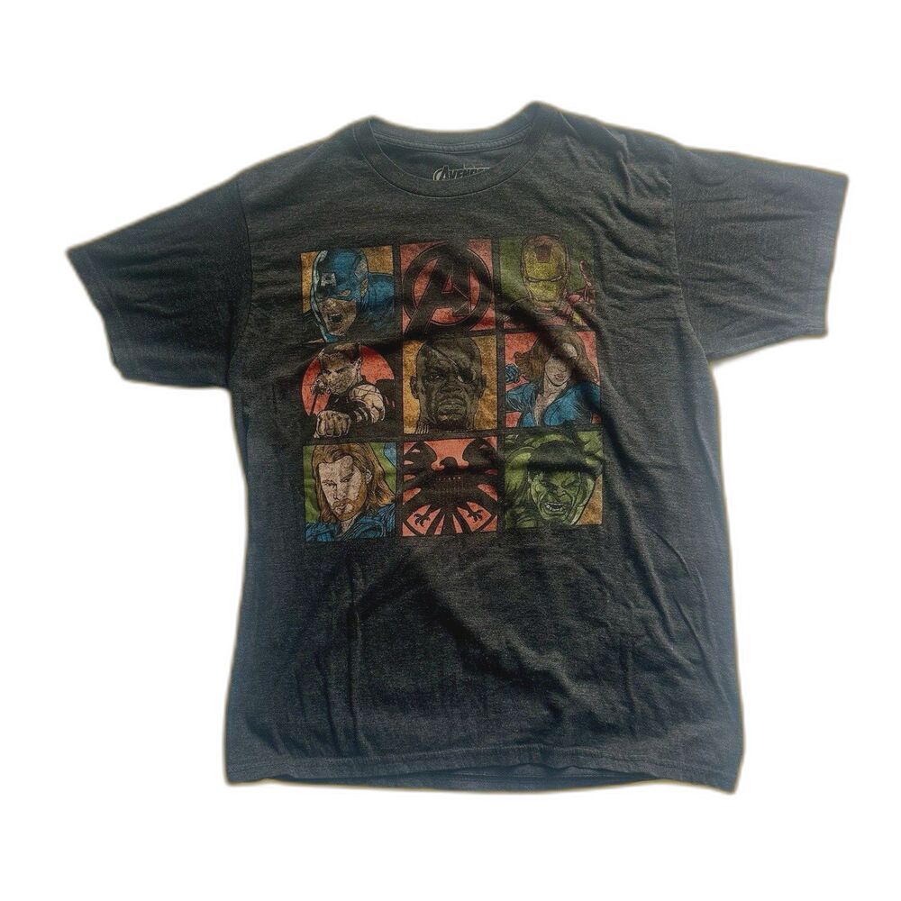 Marvel Avengers 2012 Movie Graphic T Shirt Mens Large Black MCU Iron Man Thor Hu
